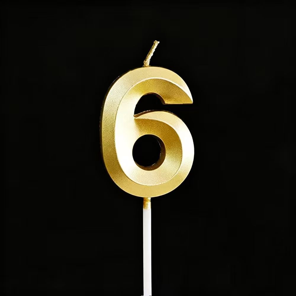 Gold Curved Number 6 Birthday Candle
